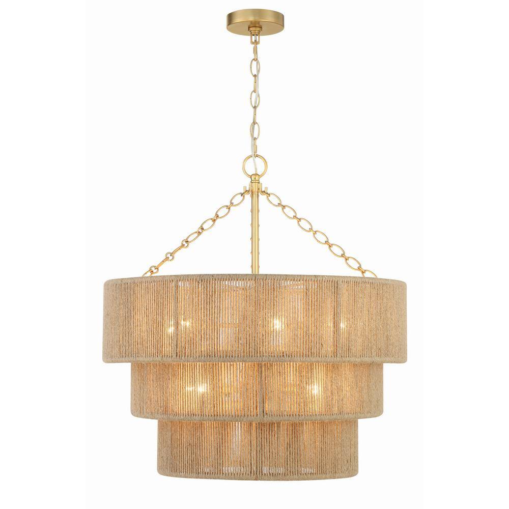 Shyla Soft Gold 10-Light Tiered Jute Chandelier