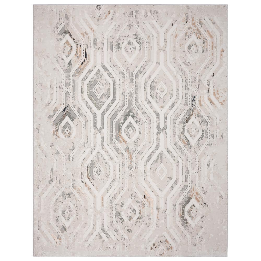 Michaela Fara Gray/Cream 7 ft. 10 in. x 9 ft. 10 in. Contemporary Carved Ik