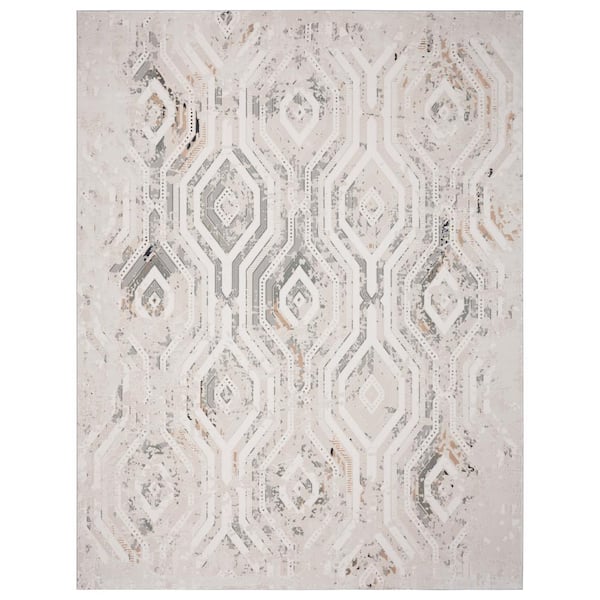 Unbranded Michaela Fara Gray/Cream 7 ft. 10 in. x 9 ft. 10 in. Contemporary Carved Ikat Polyester Area Rug