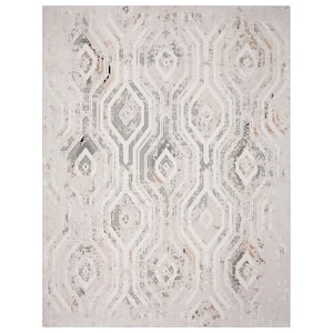 Michaela Fara Gray/Cream 5 ft. 3 in. x 7 ft. 3 in. Contemporary Carved Ikat Polyester Area Rug
