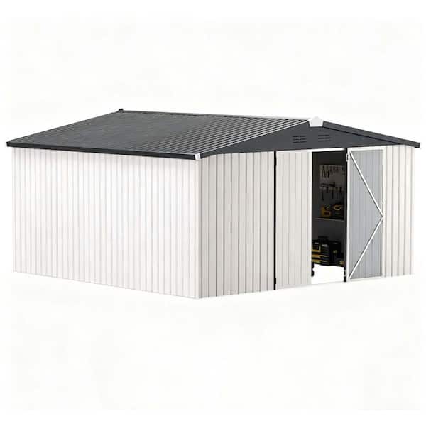 14 ft. W x 12 ft. D Metal Storage Shed with 2 Doors for backyard garden in Dark Grey (168 sq. ft. )