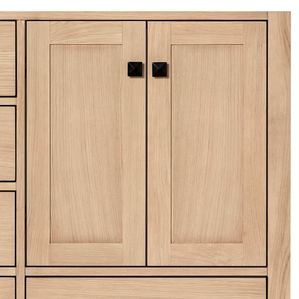 66'' Medium Oak Double Freestanding Bathroom Vanity with Black Hardware