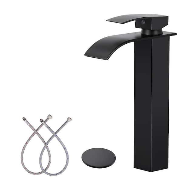 Single Handle Vessel Sink Faucet Tall Bathroom Faucet with Pop-Up Drain in Matte Black