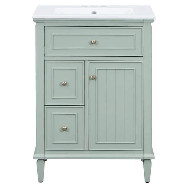 24 in. Bath Vanity Cabinet without Top in Green Assembled with One Flip Drawer and Two Drawers