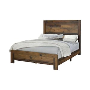 Brown Wooden Frame King Platform Bed with Rustic Details