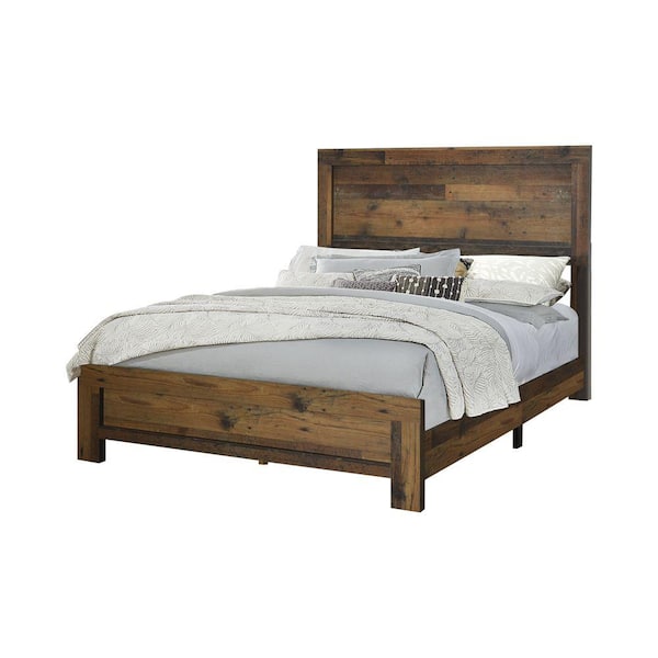 Benjara Brown Wooden Frame King Platform Bed with Rustic Details
