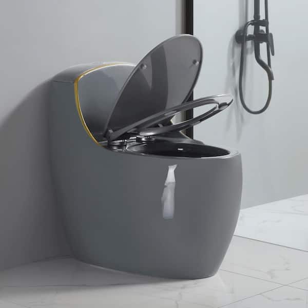 1-Piece Toilet, Single Flush 1.6 GPF Round Standard Toilet for Bathroom, Toilets with Comfortable Seat Height Grey