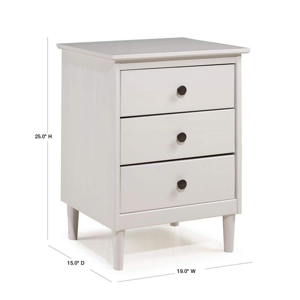 Modern White Painted 3-Drawer Solid Pine Nightstand