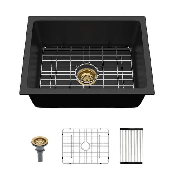 22 in. Undermount Sink Black Quartz/Granite Composite Single Bowl Kitchen Sink