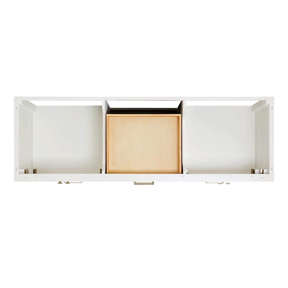 Cambridge 66" White Double Freestanding Vanity Cabinet with Brushed Nickel Hardware