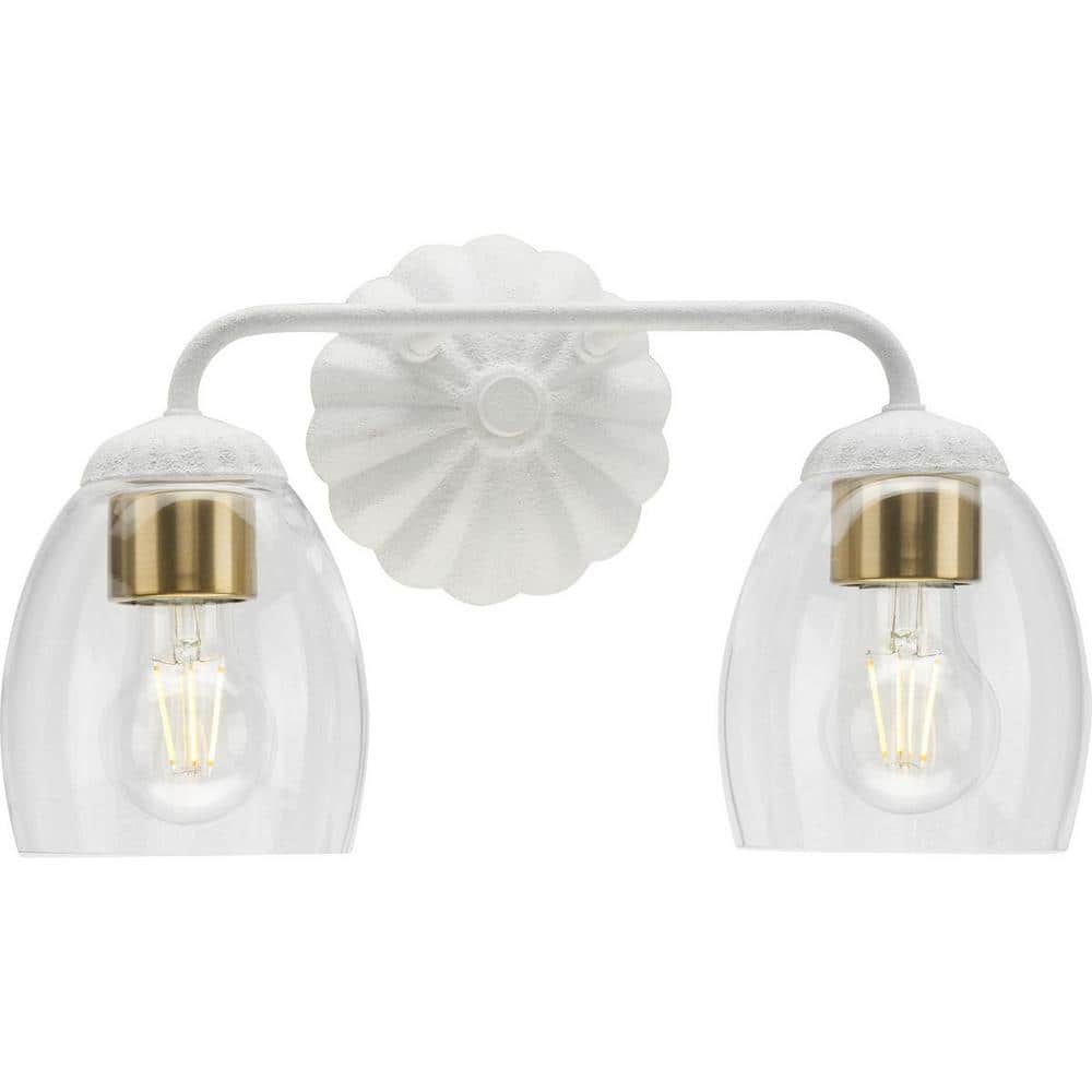 White Plaster and Clear Glass 2-Light Vanity Fixture