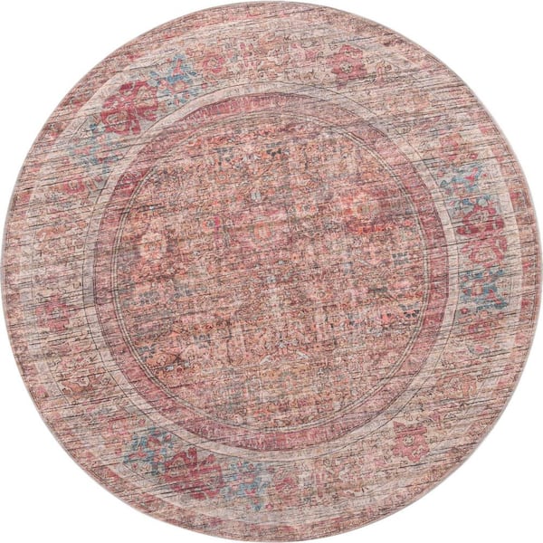 Unique Loom Nostalgia Euphoria Rust Red and Brown 8 ft. Round Machine Washable Area Rug