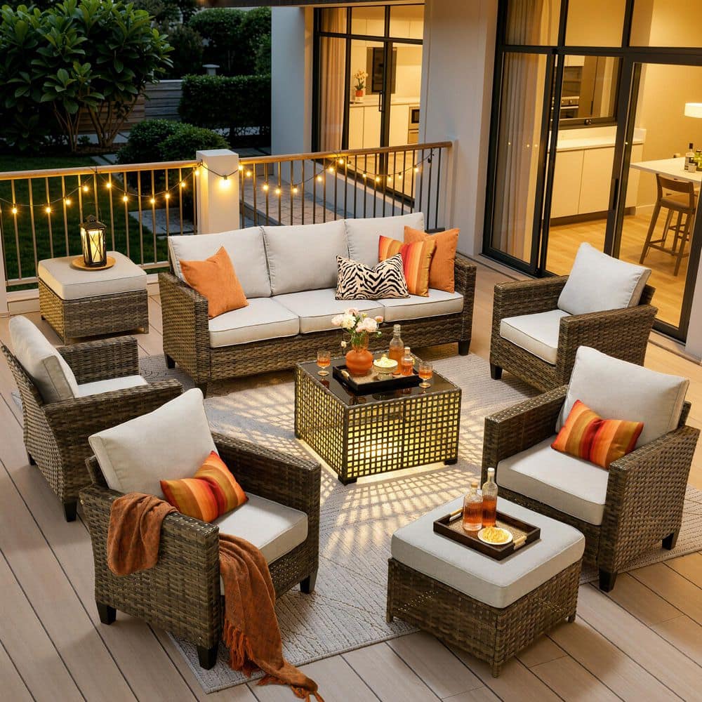 OVIOS New Vultros Gray 8-Piece Wicker Outdoor Sectional Set with