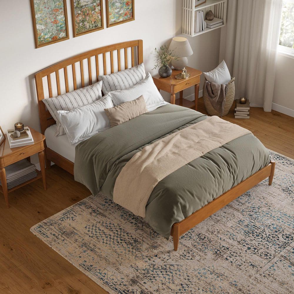 Quincy Light Toffee Queen Wood Platform Bed with Slats