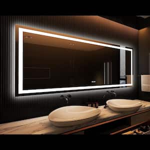 Vanity Trident 84 in. W x 32 in. H Rectangular Frameless LED Wall Mount Bathroom Vanity Mirror with Touch Dimmer