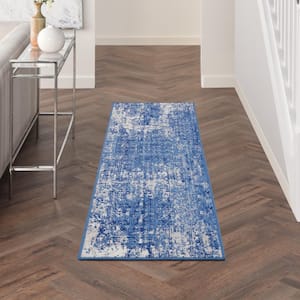 Whimsicle Blue Ivory 2 ft. x 6 ft. Abstract Kitchen Runner
