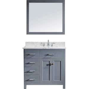 Caroline Parkway 36 in. W Bath Vanity in Gray with Marble Vanity Top in White with Square Basin and Mirror
