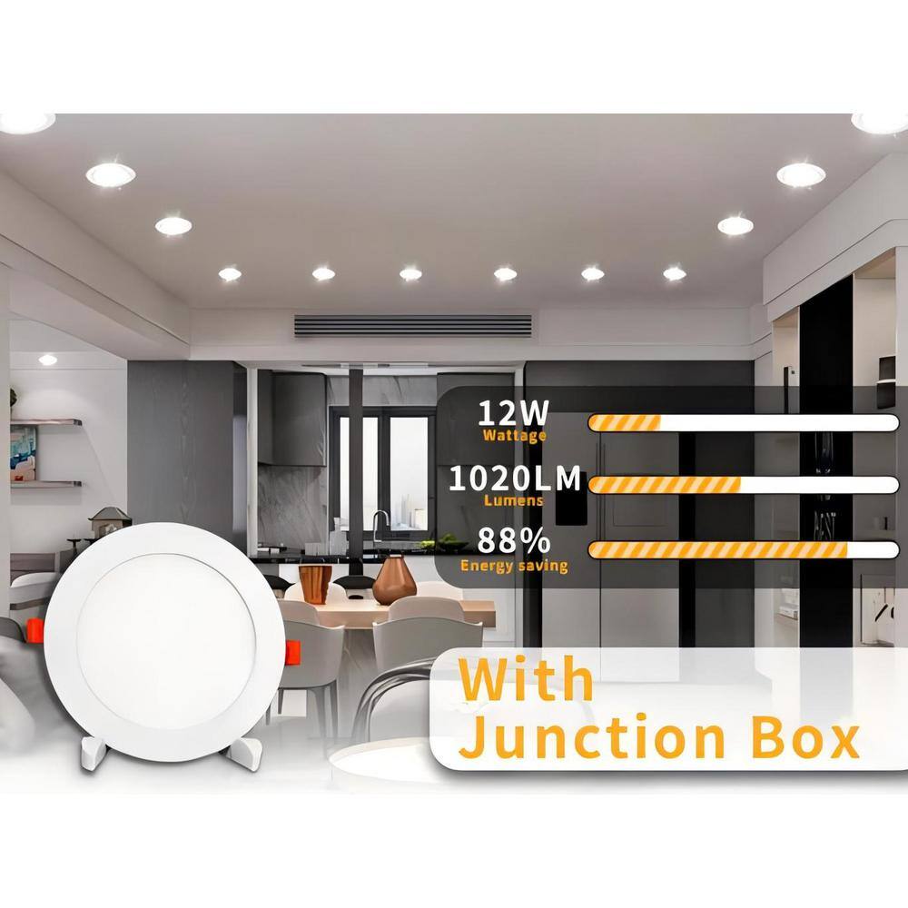 6-Inch White Ultra-Thin Dimmable LED Recessed Lights, 12-Pack