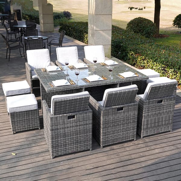 11 piece rattan cube set grey discount