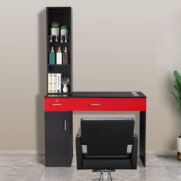 thumbnail image 2 of Sinsoledad Black Barber Salon Station With Shelf - Hair Styling Beauty Cabinet, 40.6x11.8x67 In 2 of 2