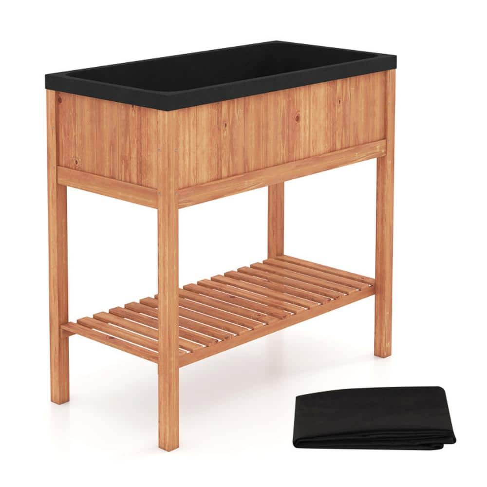 Pine Wood Elevated Raised Garden Bed with Storage Shelf and Liner, 220 lbs Capacity price history on PriceWatchPro