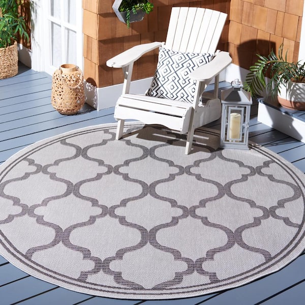 Bermuda Gray/Brown 7 ft. x 7 ft. Round Border Trellis Indoor/Outdoor Area Rug