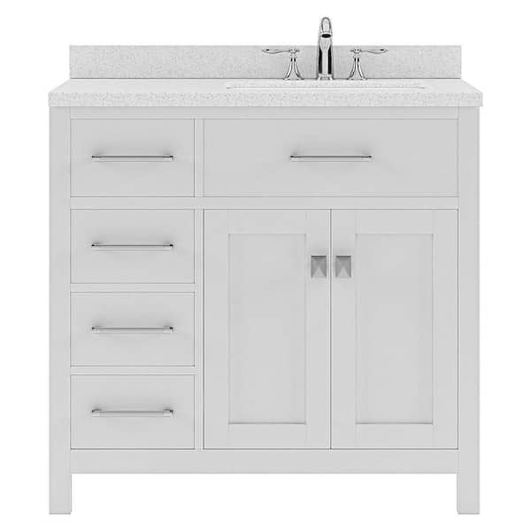 Virtu USA Caroline Parkway 36 in. W x 22 in. D x 35 in. H Single Sink Bath Vanity in White with Quartz Top