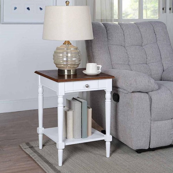 HOME IMPORTS EMPORIUM 16 in. White and Brown Finish Rectangle Wood End Table