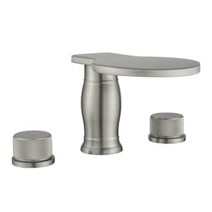 Double-Handle 3-Hole Widespread Roman Tub Faucet Waterfall Tub Filler Deck-Mount in Brushed Nickel