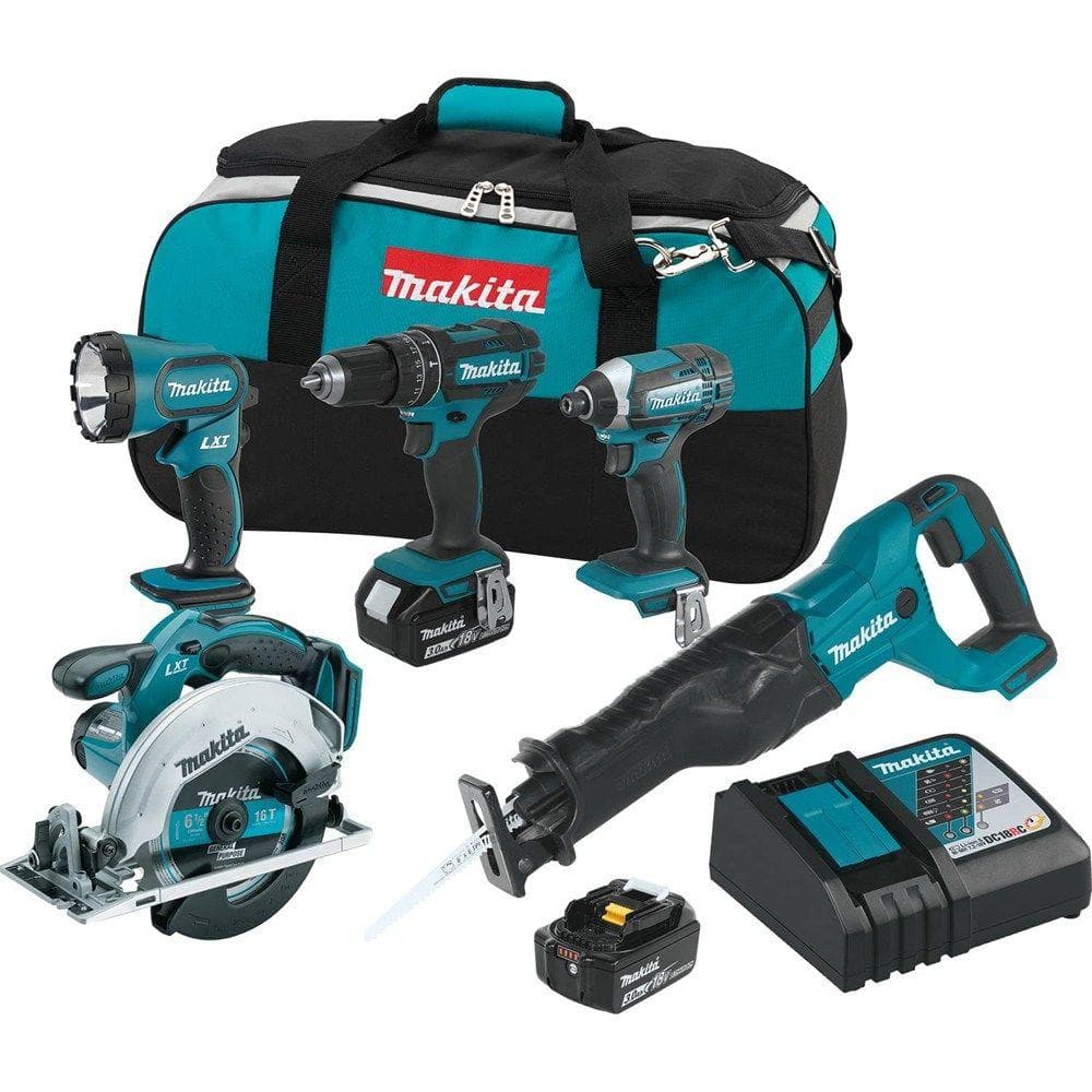 Makita 18V LXT Lithium-Ion Cordless Combo Kit (5-Tool) with (2) 3.0 Ah Batteries, Rapid Charger Tool Bag XT505 - The Home Depot