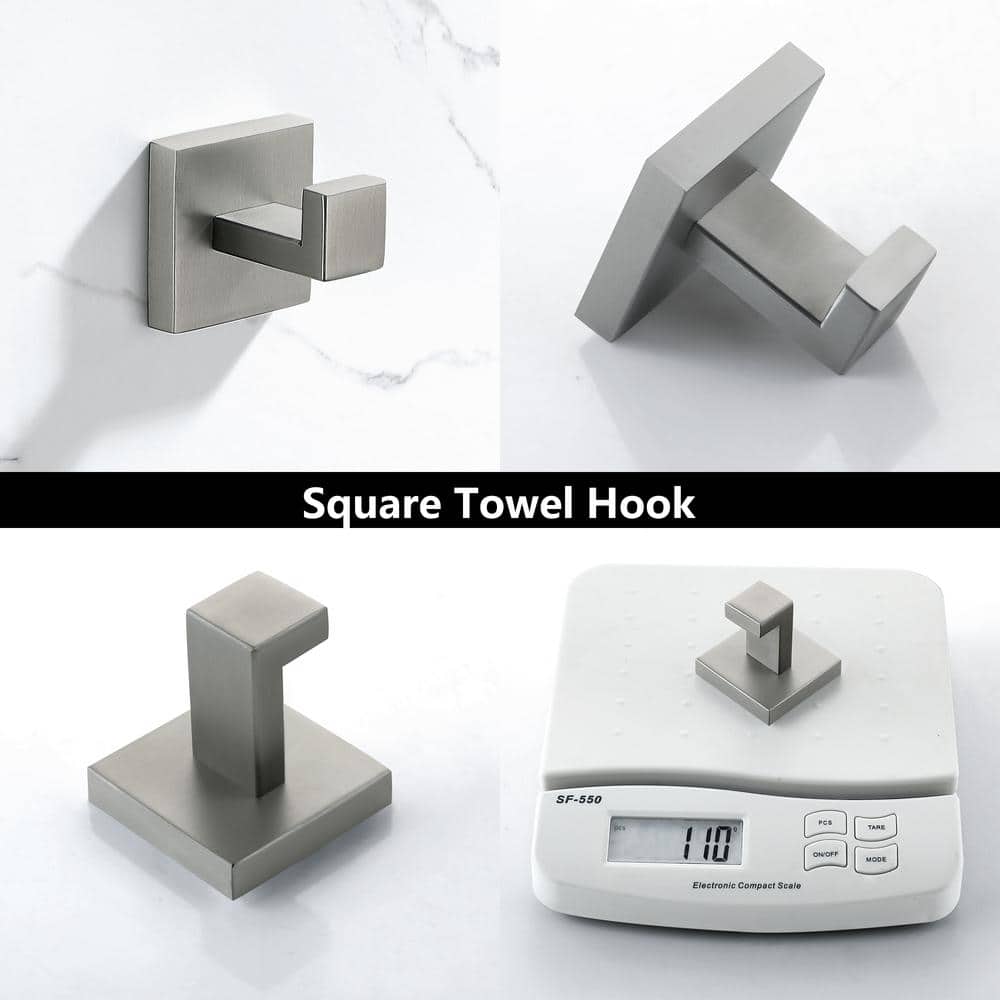 Brushed Nickel Stainless Steel Square J-Hook Towel and Robe Hooks