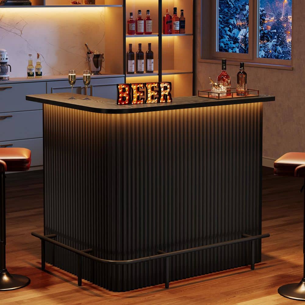 BYBLIGHT Kearsten 43.3 in. H Tall Wooden L-Shaped Black Bar Table