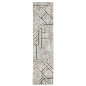 Chateau Gray/Beige 2 ft. x 8 ft. Distressed Geometric Polypropylene Indoor Runner Area Rug