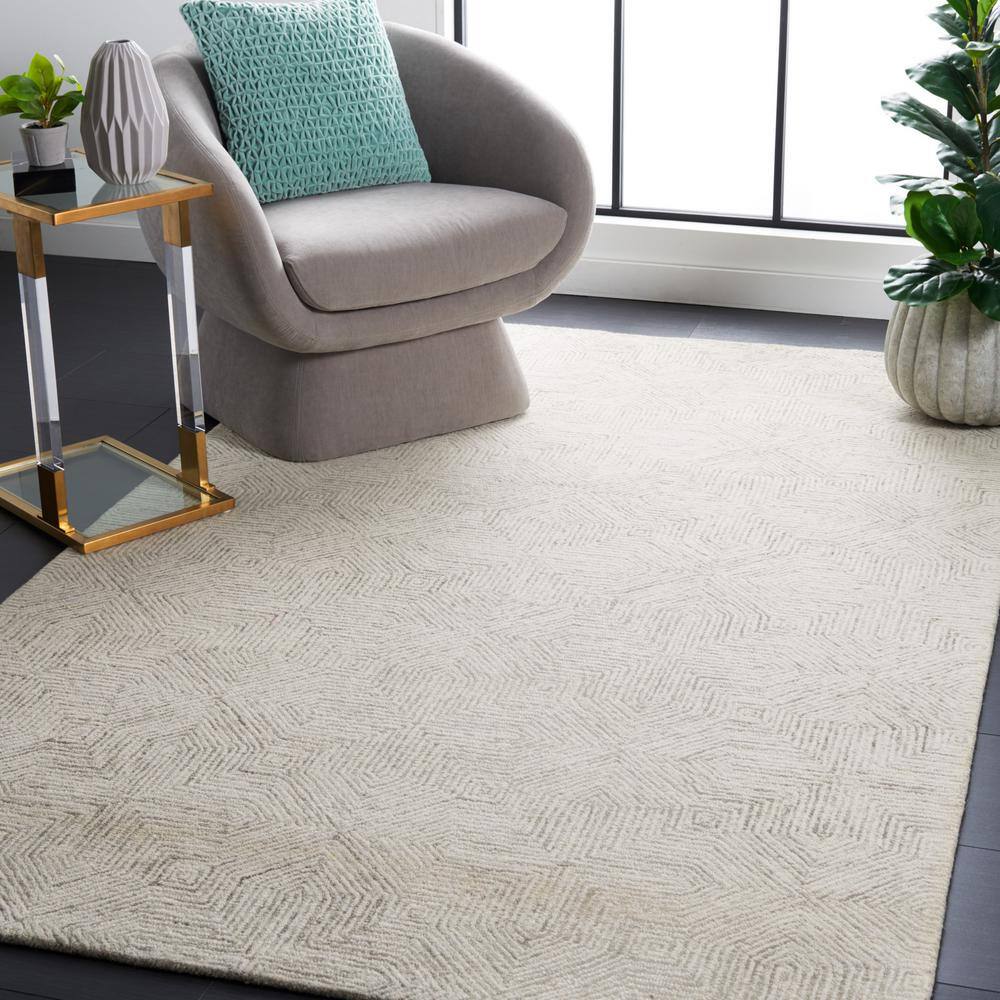 Handmade Grey and Ivory Wool Abstract 4' x 6' Area Rug