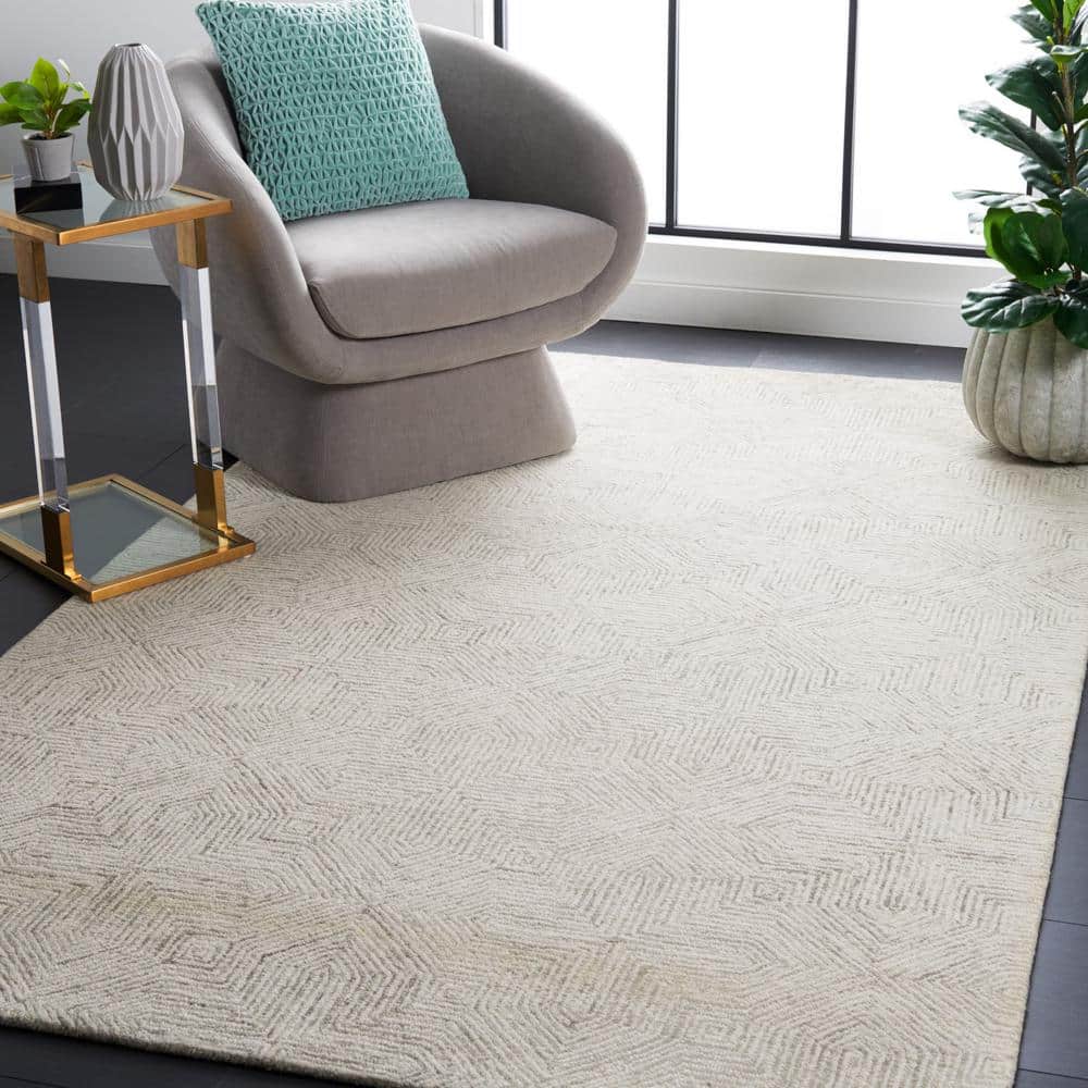 Gray and Ivory Handmade Tufted Wool Abstract Rug, 5' x 8'