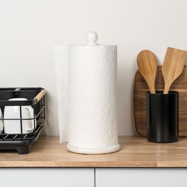Margot Vintage Classic Marble with Non Slip Weighted Base Paper Towel Holder, White