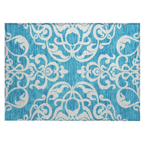Chantille Machine Washable Indoor/Outdoor Abstract ACN973 Turquoise 1 ft. 8 in. x 2 ft. 6 in. Area Rug