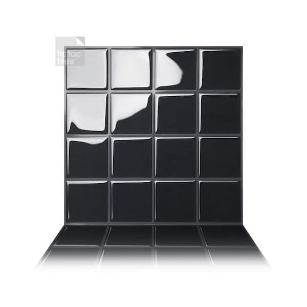 Tic Tac Tiles Square Dark Grey 10 in. W x 10 in. H Peel and Stick Self-Adhesive Decorative Mosaic Wall Tile Backsplash (5-Tiles)
