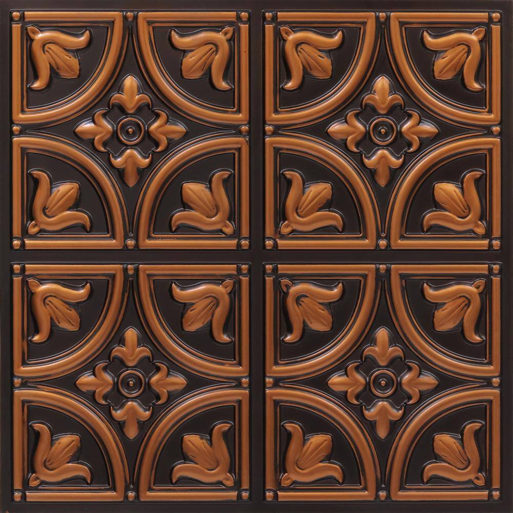 FROM PLAIN TO BEAUTIFUL IN HOURS Tiny Tulips 2 ft. x 2 ft. Glue Up PVC Ceiling Tile in Antique Copper (100 sq. ft./case)