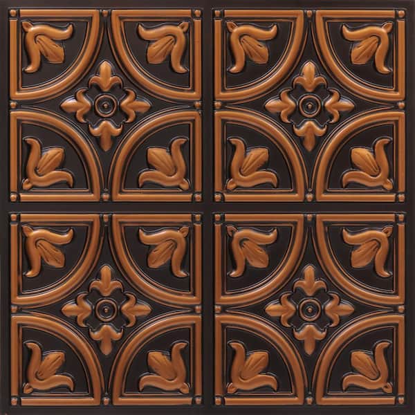 FROM PLAIN TO BEAUTIFUL IN HOURS Tiny Tulips 2 ft. x 2 ft. Glue Up PVC Ceiling Tile in Antique Copper (100 sq. ft./case)