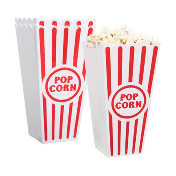 6 Pack Novelty Place 7.25 Tall x 7.25 Top Diameter Retro Style Plastic Popcorn Containers for Movie Night 