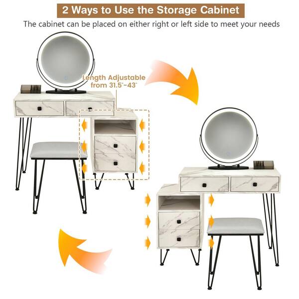 Costway Vanity Table Stool Set Dimmer LED Mirror Large Storage 
