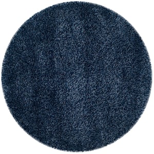 California Shag Navy 5 ft. x 5 ft. Round Solid Area Rug