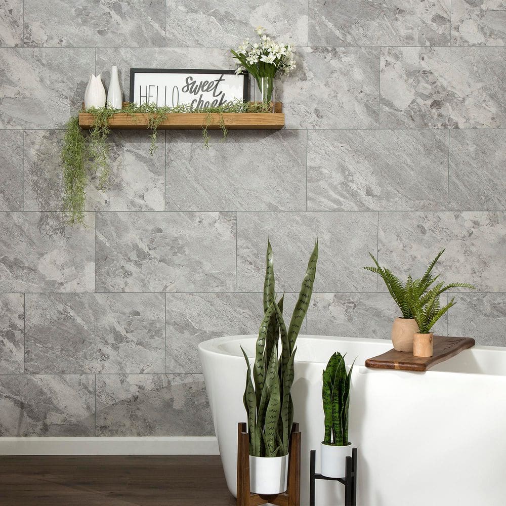 Silver Lake 25.6 in x 14.8 in Interlocking Vinyl Waterproof Wall Tiles