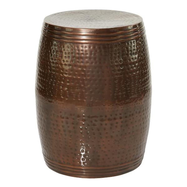 Litton Lane 14 in. Brown Drum Shaped Medium Cylinder Aluminum End Table with Hammered Design