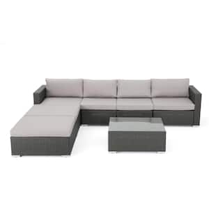 Santa Rosa Gray 7-Piece Wicker Outdoor Sectional Set with Silver Cushions