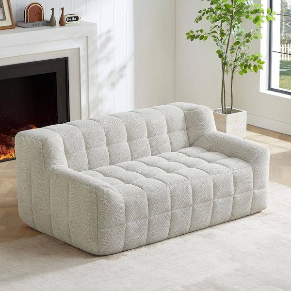CHRISTOPHER KNIGHT HOME Moira 64.57 in Rolled Arm Lychee Velvet Upholstery Rectangle Full Compression Sofa in. Beige