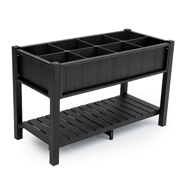 48 in. x 22 in. x 30 in. Black Wood Recycled Plastic Outdoor Elevated Garden Beds Raised Planter Box DIY with Partitions