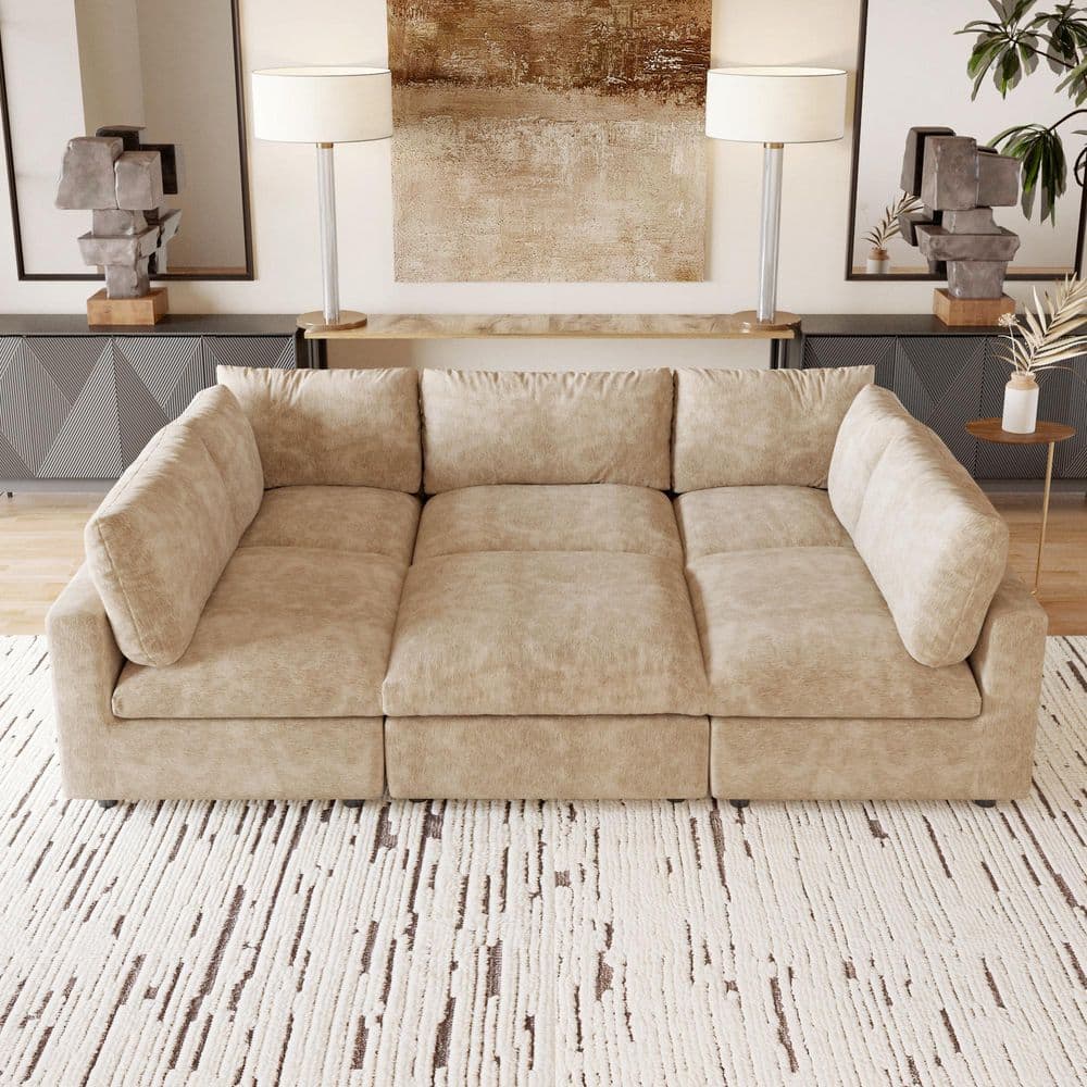 101 in. Modular Khaki Chenille Full Size 5-Seat Convertible Sleeper Sofa Bed Pine Wood Sofa with Ottoman,Washable Covers price history on PriceWatchPro