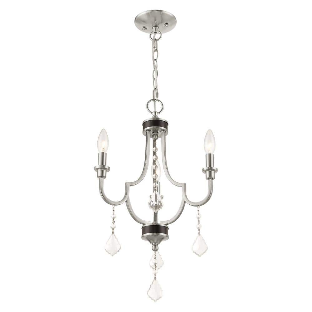 Elegant Brushed Nickel 3-Light Mini Chandelier with Clear Crystals